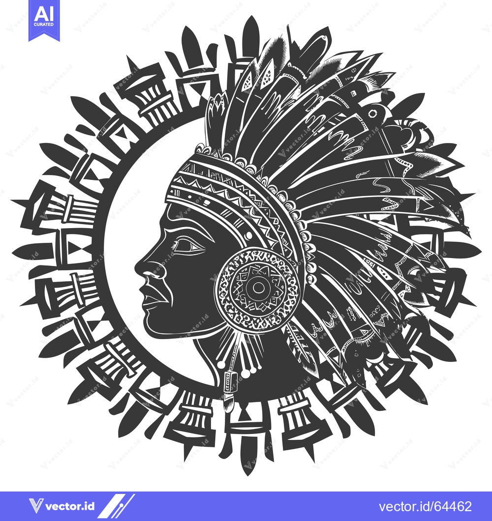 Premium Vector dari Native American Chief Profile with Headdress and Tribal Pattern