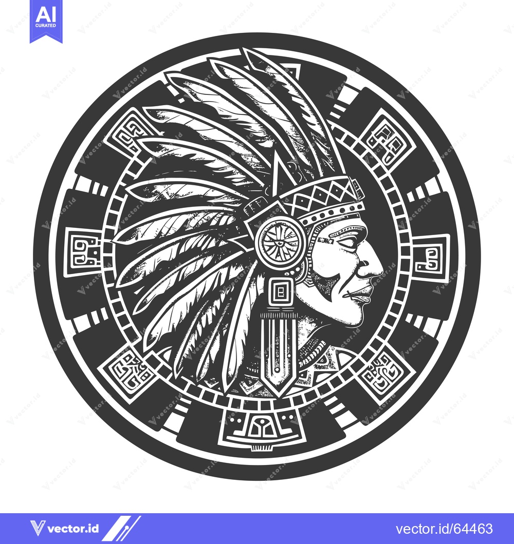 Premium Vector dari Native American Chieftain with Feathers and Ornamental Headband