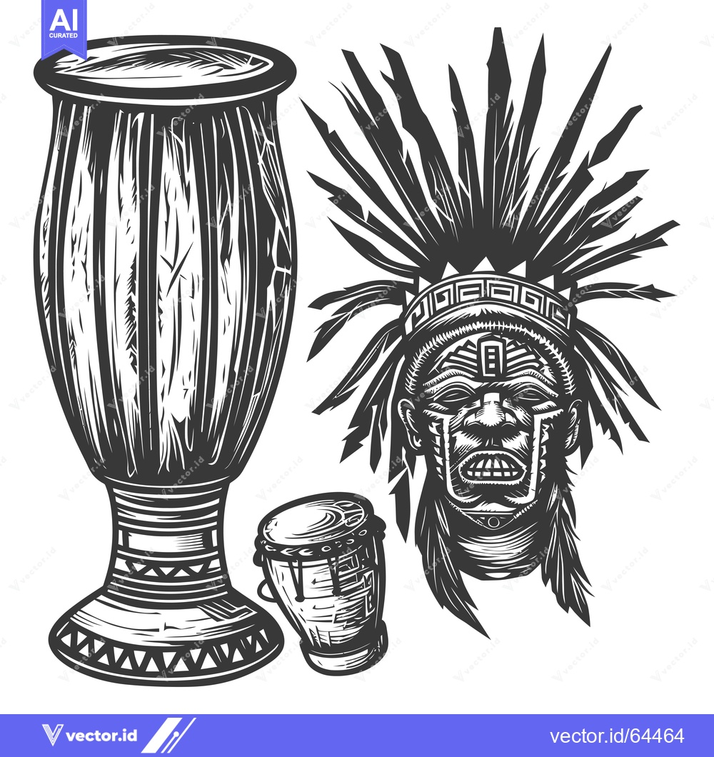 Premium Vector of Native American Chieftain with Two Drums