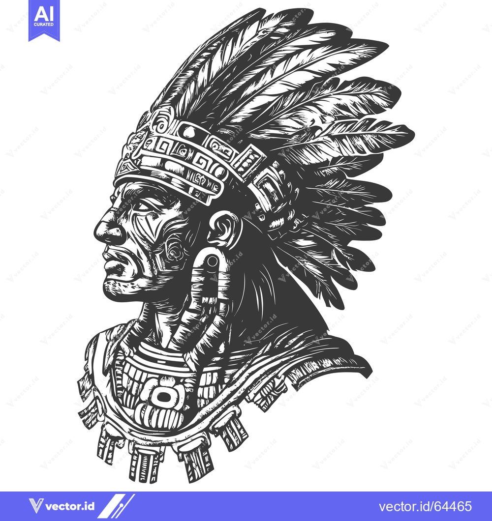 Premium Vector dari Native American Chief with Feather Headdress and Ornate Jewelry