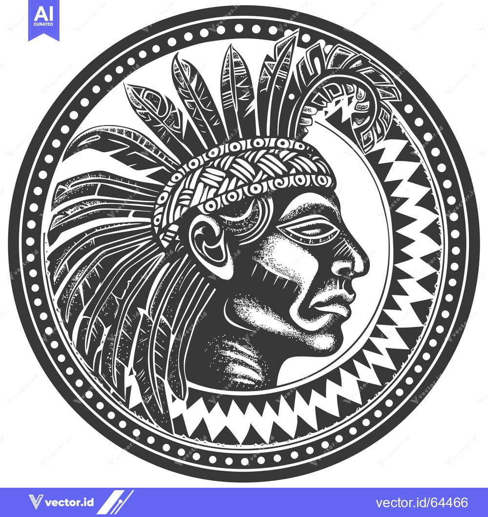 Premium Vector of Native American Chief with Feathers and Geometric Designs