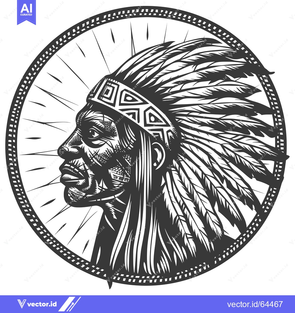Premium Vector dari Native American Chief with Feathers and Headband