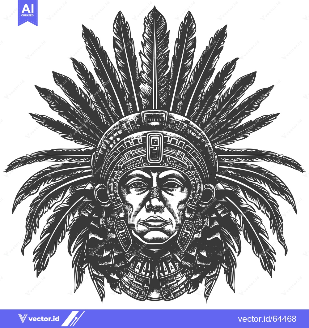 Premium Vector of Native American Chief with Feathers Headdress