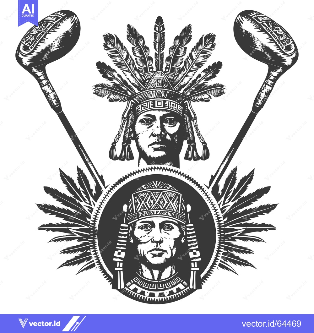 Premium Vector dari Native American Chief with Golf Clubs and Feathers