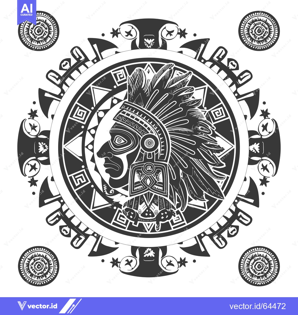 Premium Vector dari Native American Chief with Traditional Headdress and Ornamental Design