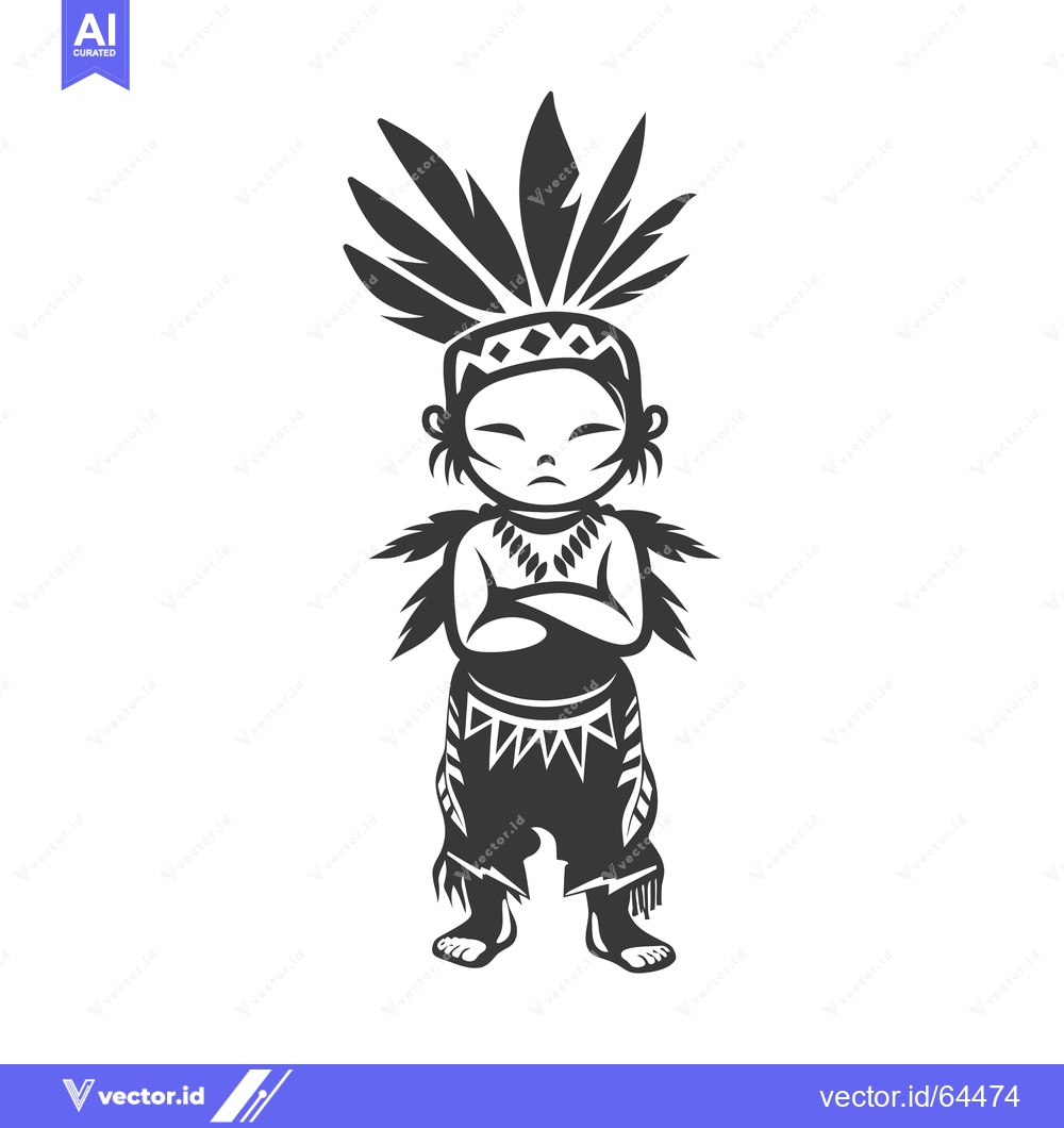 Premium Vector of Native American Child with Headdress and Crossed Arms