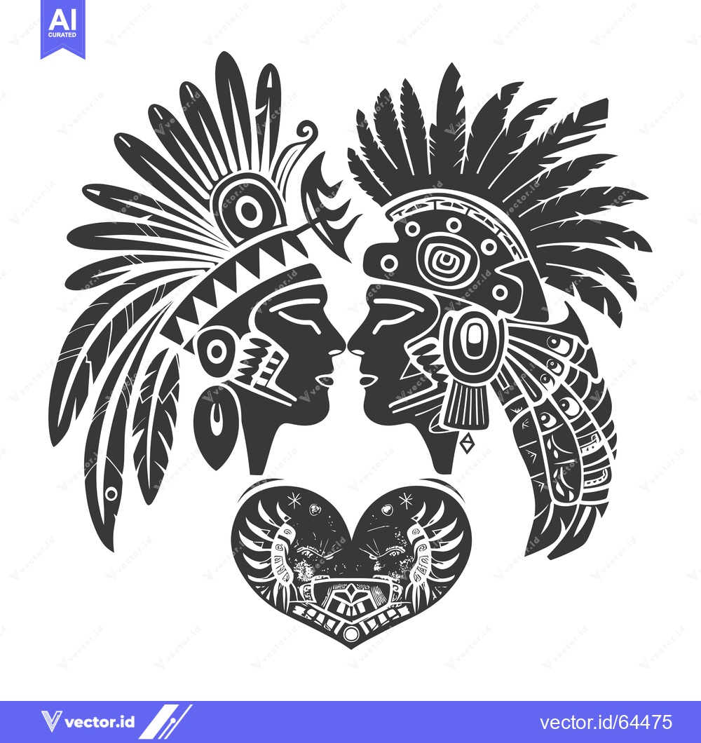 Premium Vector dari Native American Couple Facing Each Other with a Heart in Between