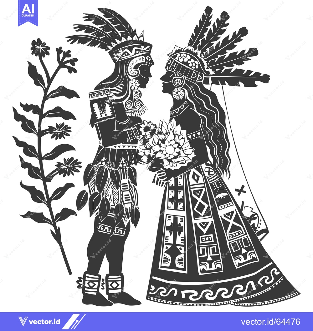 Premium Vector of Native American Couple in Traditional Attire