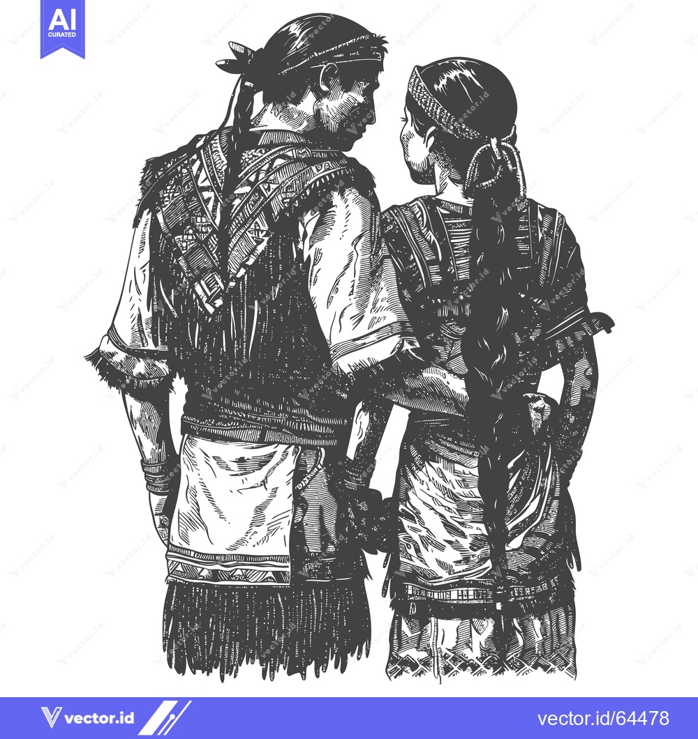 Premium Vector dari Native American Couple in Traditional Dress, Engravings Style