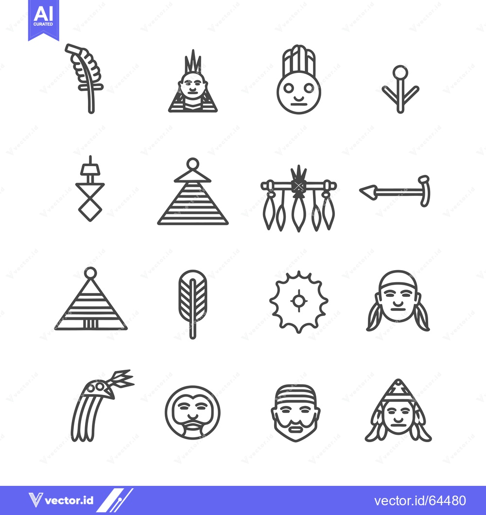 Premium Vector dari Native American Culture Icon Set