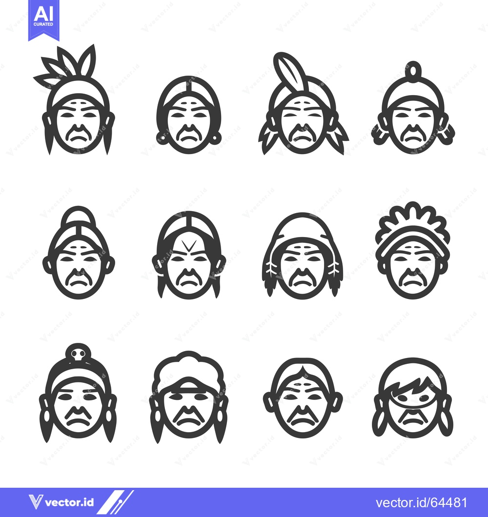 Premium Vector of Native American Faces in Various Headdresses and Styles