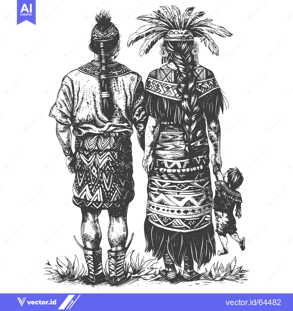Premium Vector of Native American Family in Traditional Attire