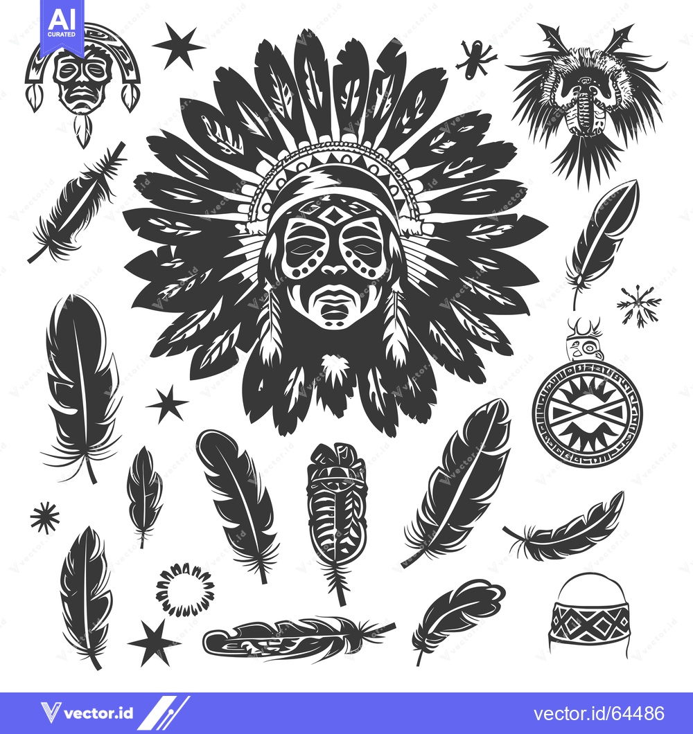 Premium Vector dari Native American Headdress, Feathers, and Symbolic Elements