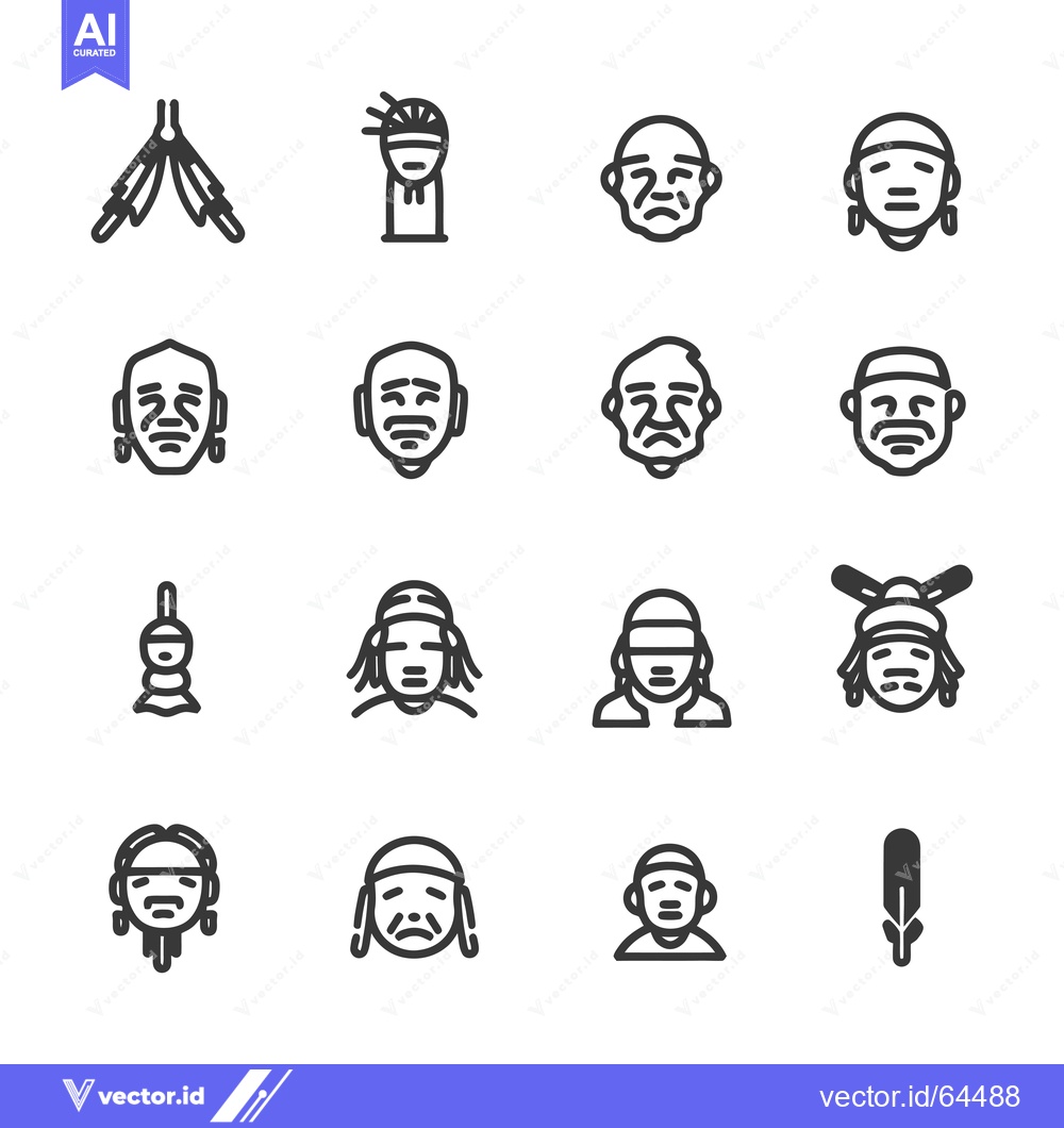 Premium Vector dari Native American Icons Set: Faces, Headdresses, and Symbols