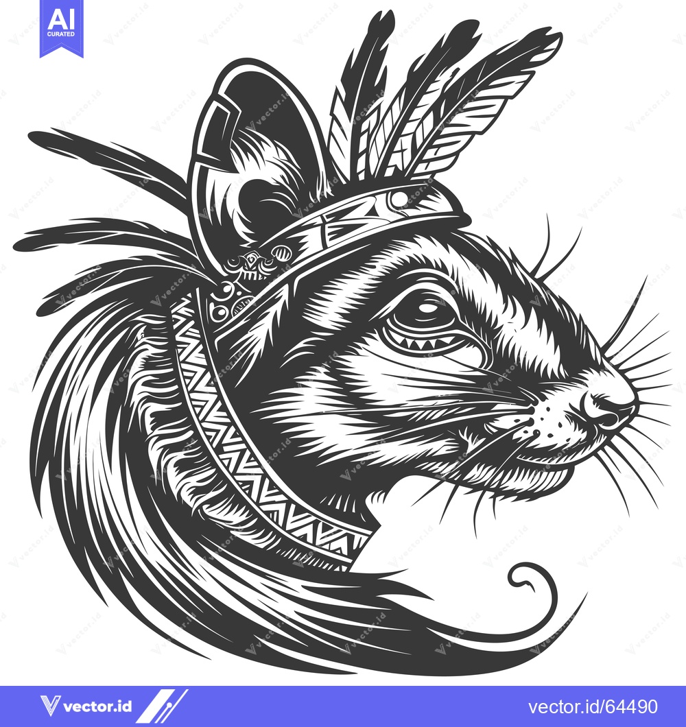 Premium Vector dari Native American Inspired  Squirrel with Feathers and Headband