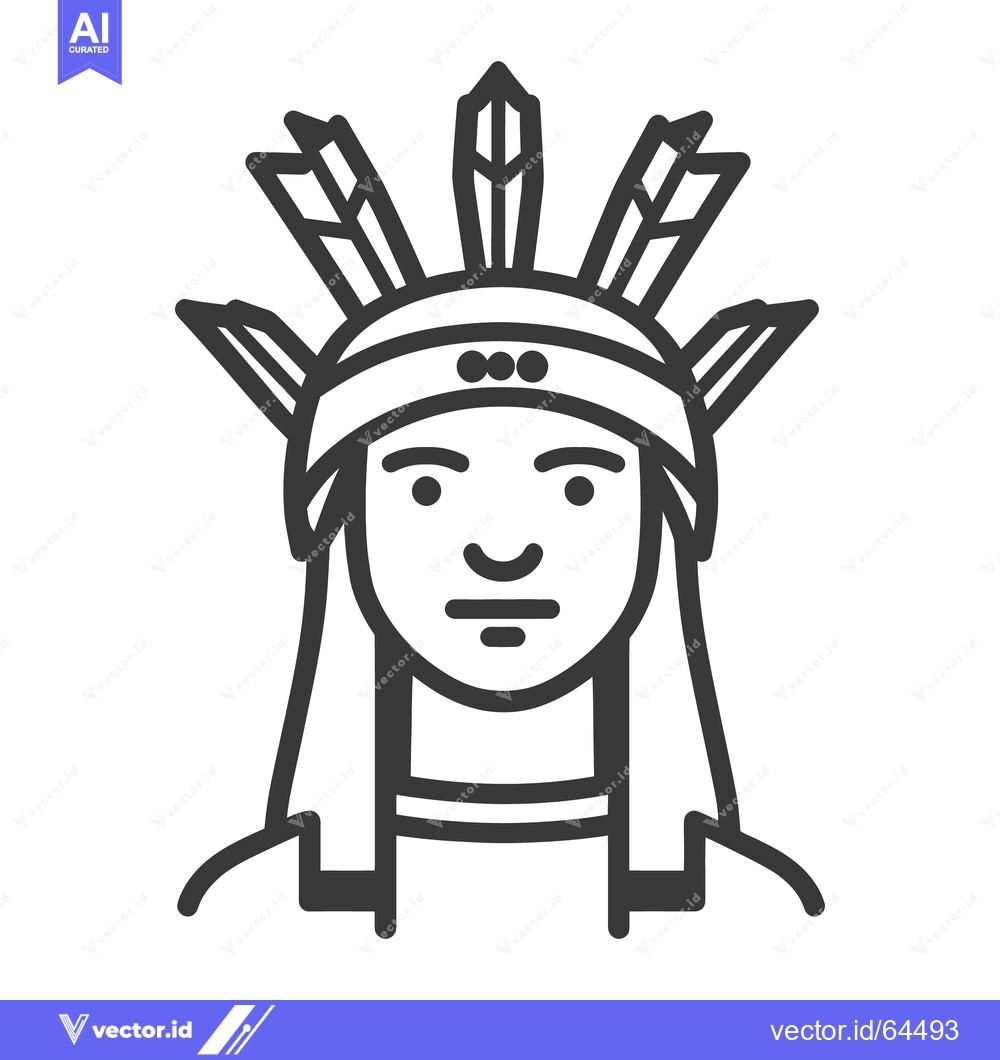 Premium Vector dari A linear drawing of a person wearing a feathered headdress