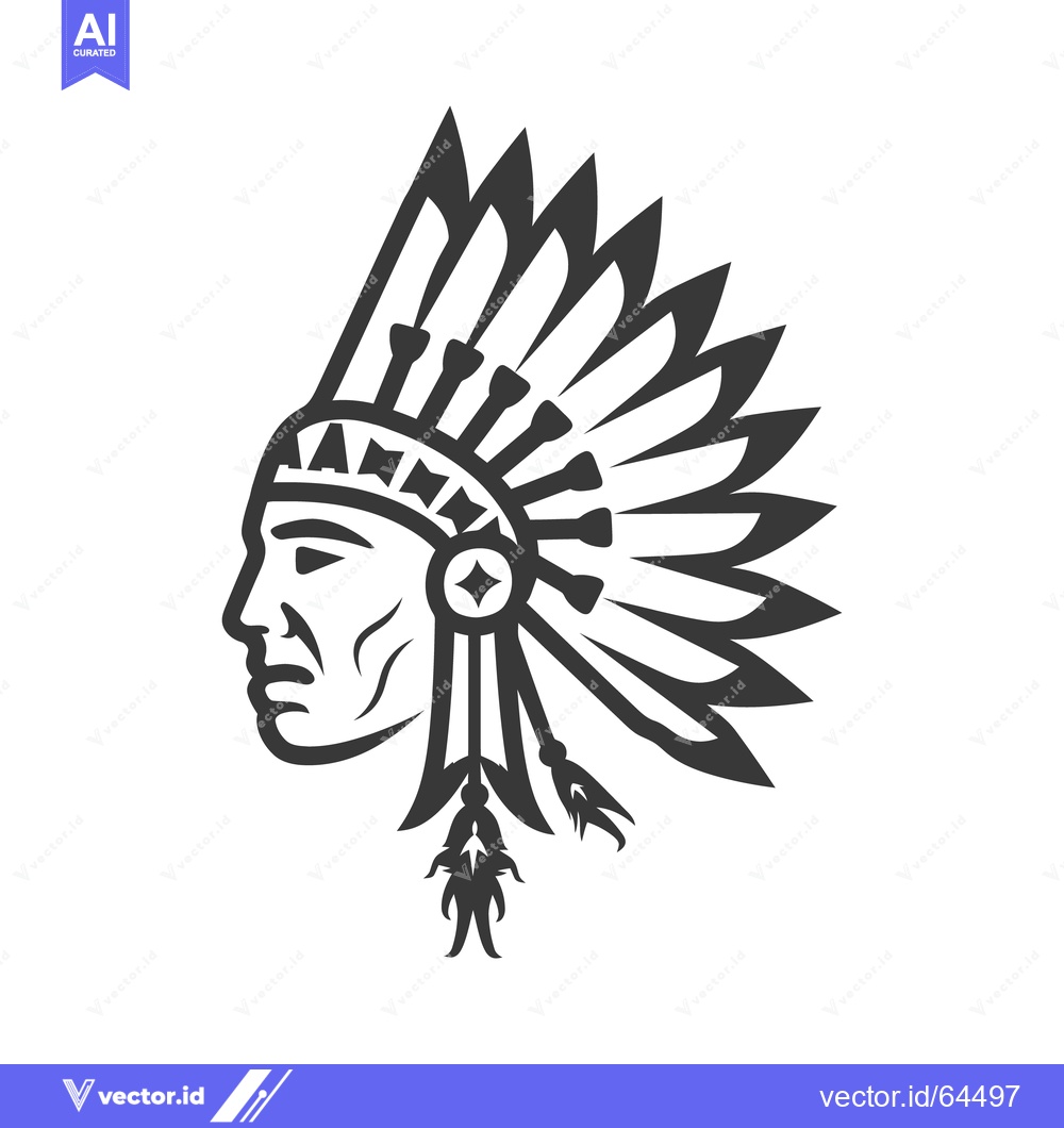 Premium Vector dari A monochrome illustration of an indigenous person wearing headdress