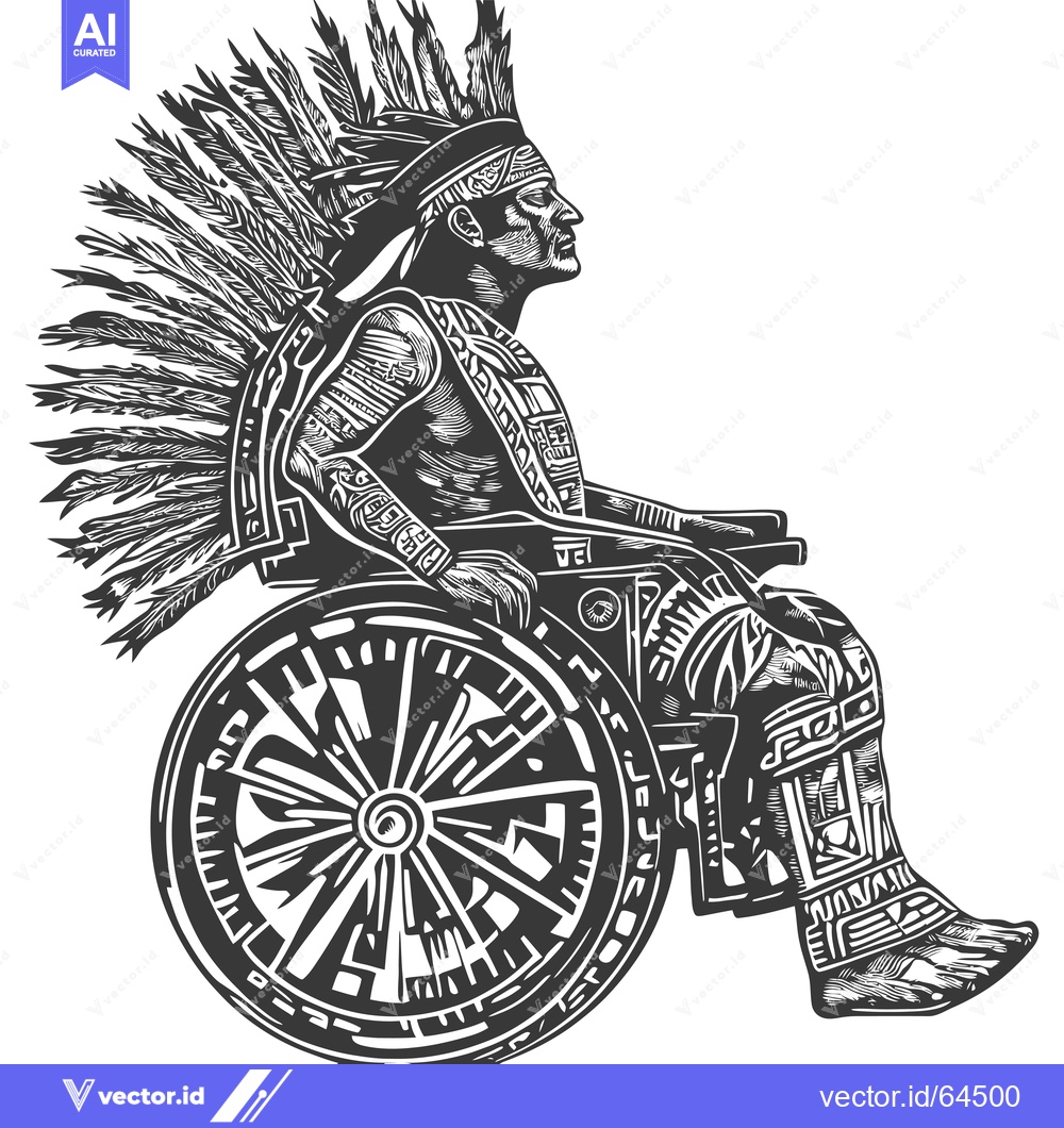 Premium Vector dari Native American Man in a Wheelchair with a Traditional Headdress