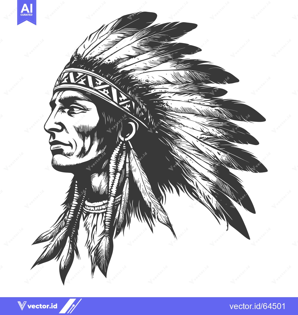 Premium Vector dari Native American Man in Profile Wearing a Headdress of Feathers