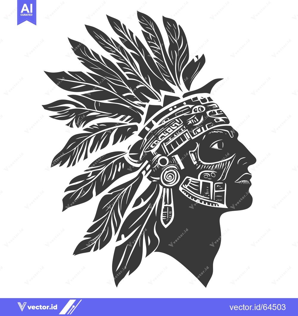 Premium Vector dari Native American Man Profile with Feather Headdress