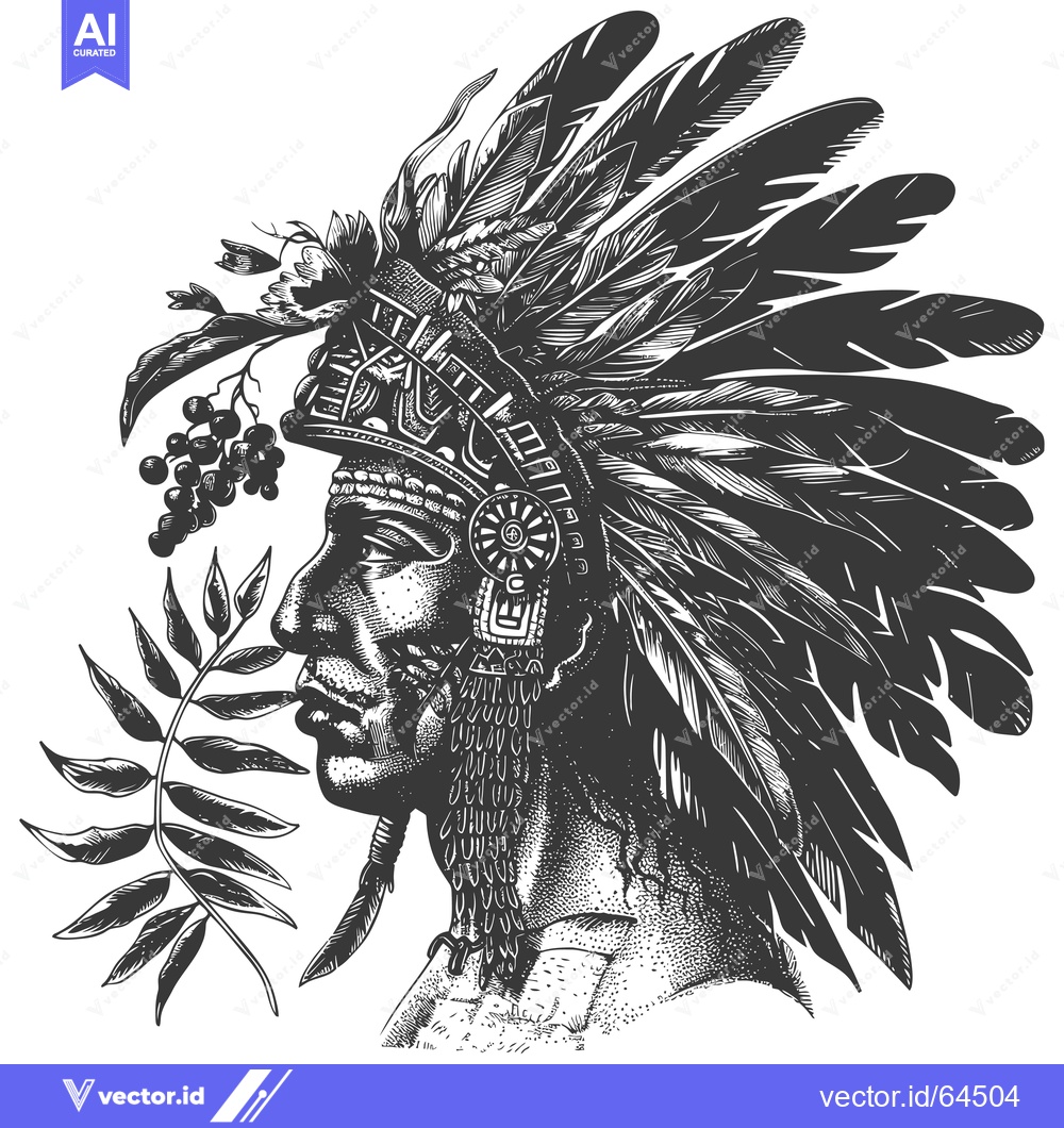 Premium Vector of Native American Man Wearing Headdress and Feathers