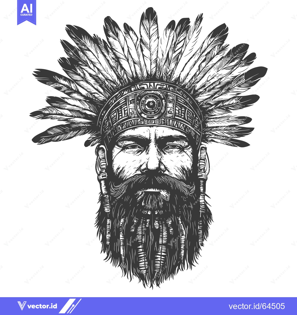 Premium Vector dari Native American Man with Feathers and Headband