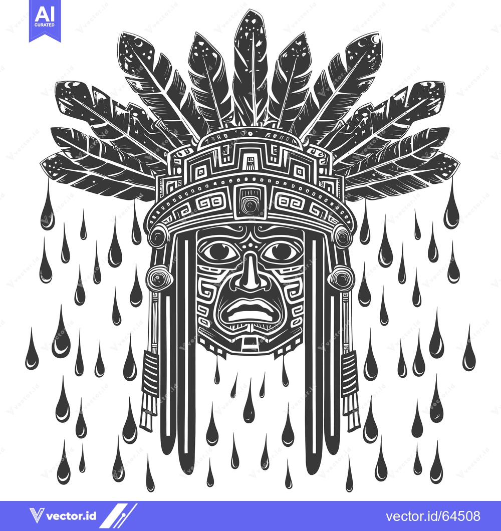 Premium Vector dari Native American Mask with Feathers and Rain