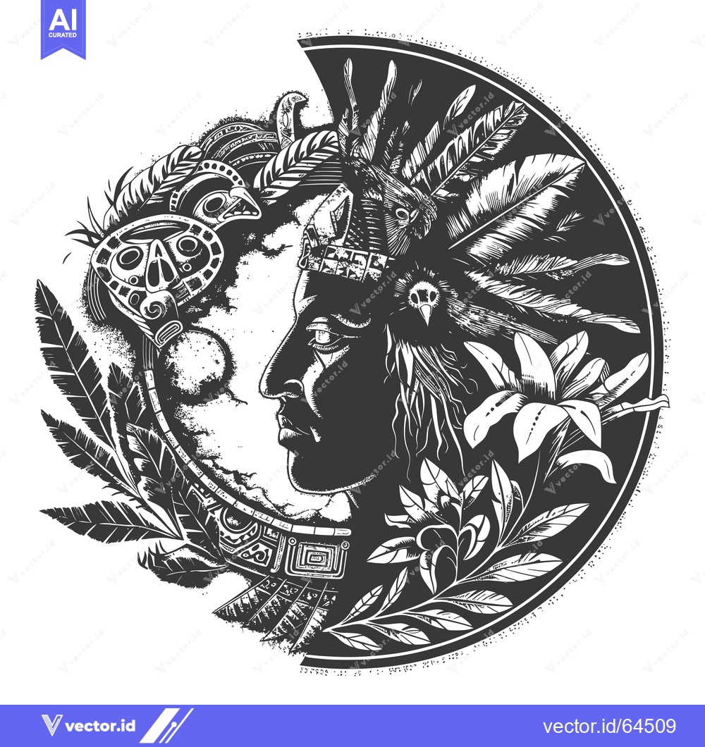 Premium Vector dari Native American Profile with Feathers and Floral Elements