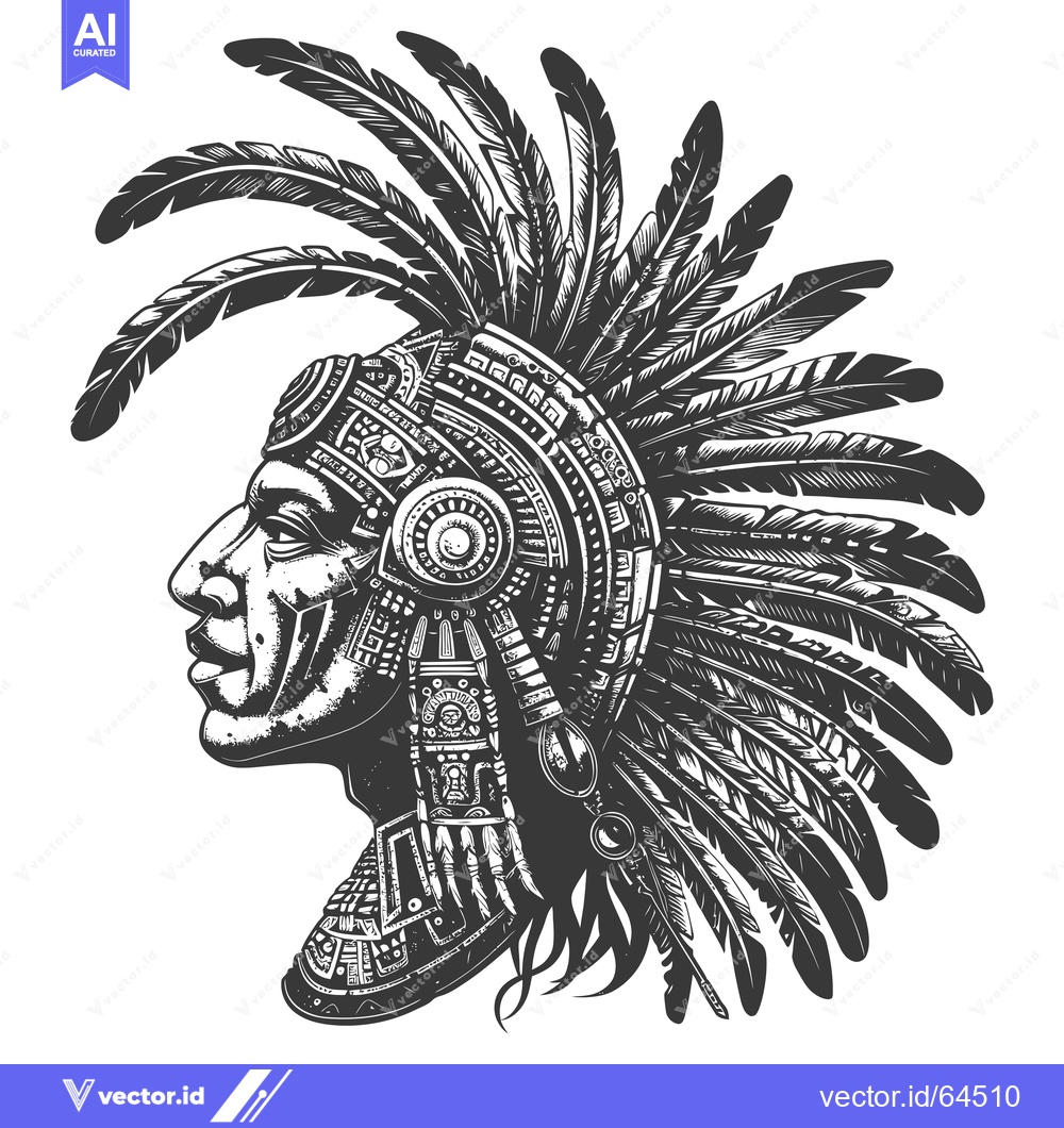 Premium Vector dari Native American Profile with Feathers and Ornamental Headdress