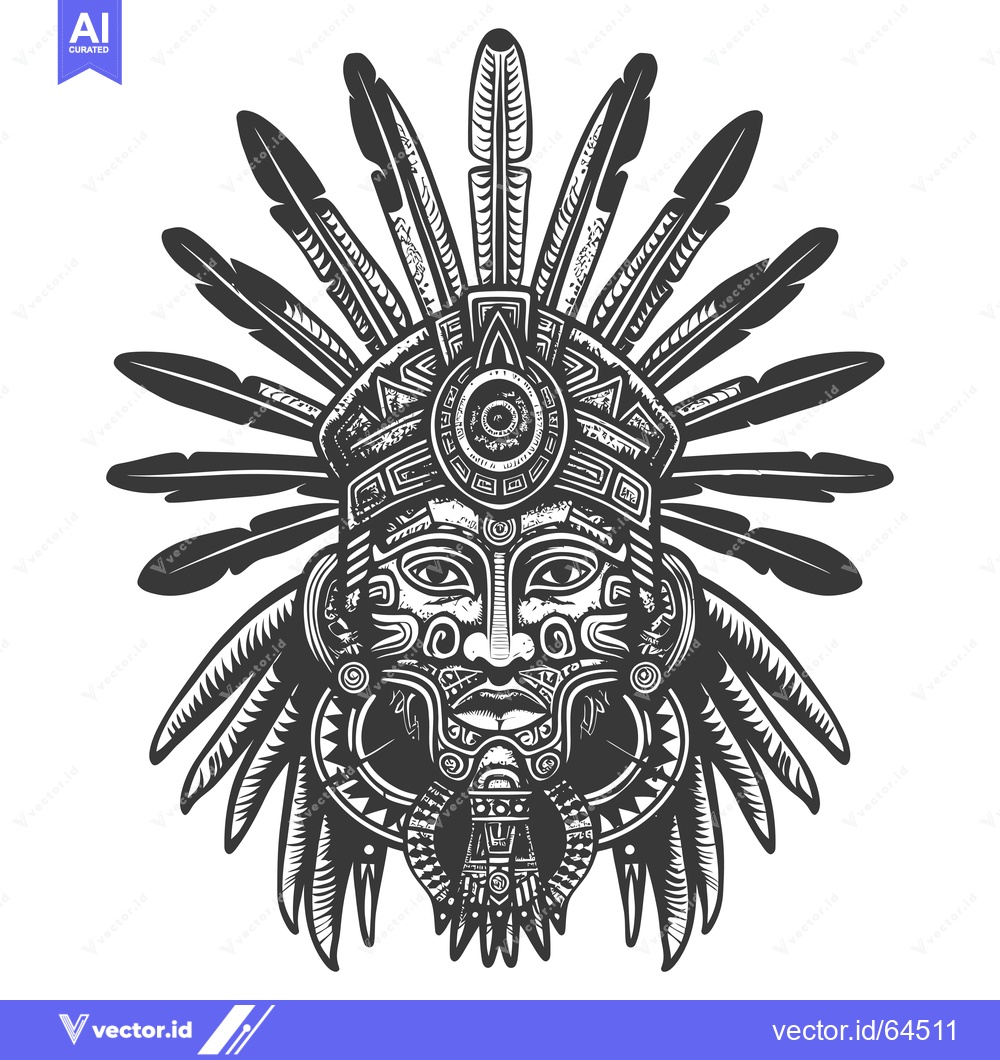 Premium Vector dari Native American Shaman Mask with Feathers