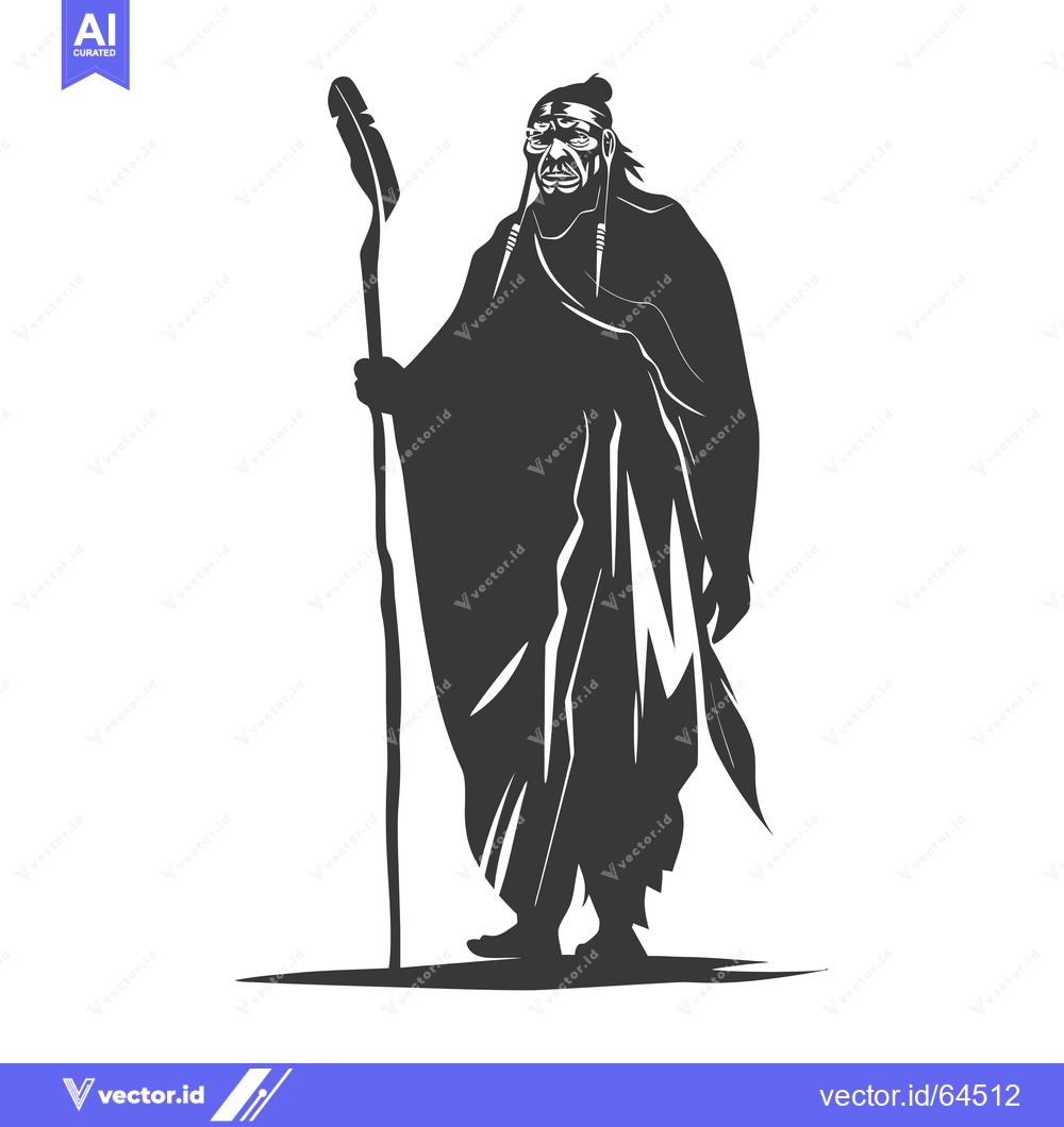 Premium Vector dari Native American Shaman with Staff and Feather