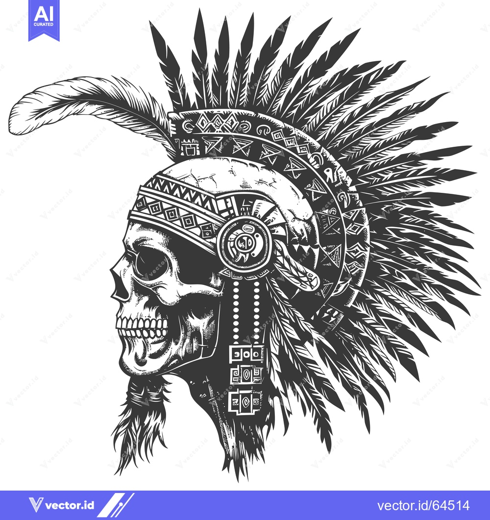 Premium Vector dari Native American Skull with Feathers Headress