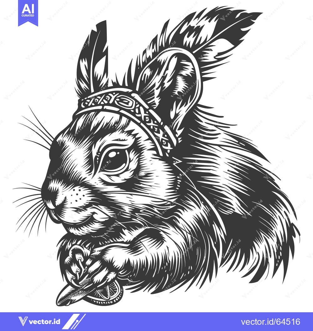 Premium Vector of Native American Squirrel with Feathers and Headband