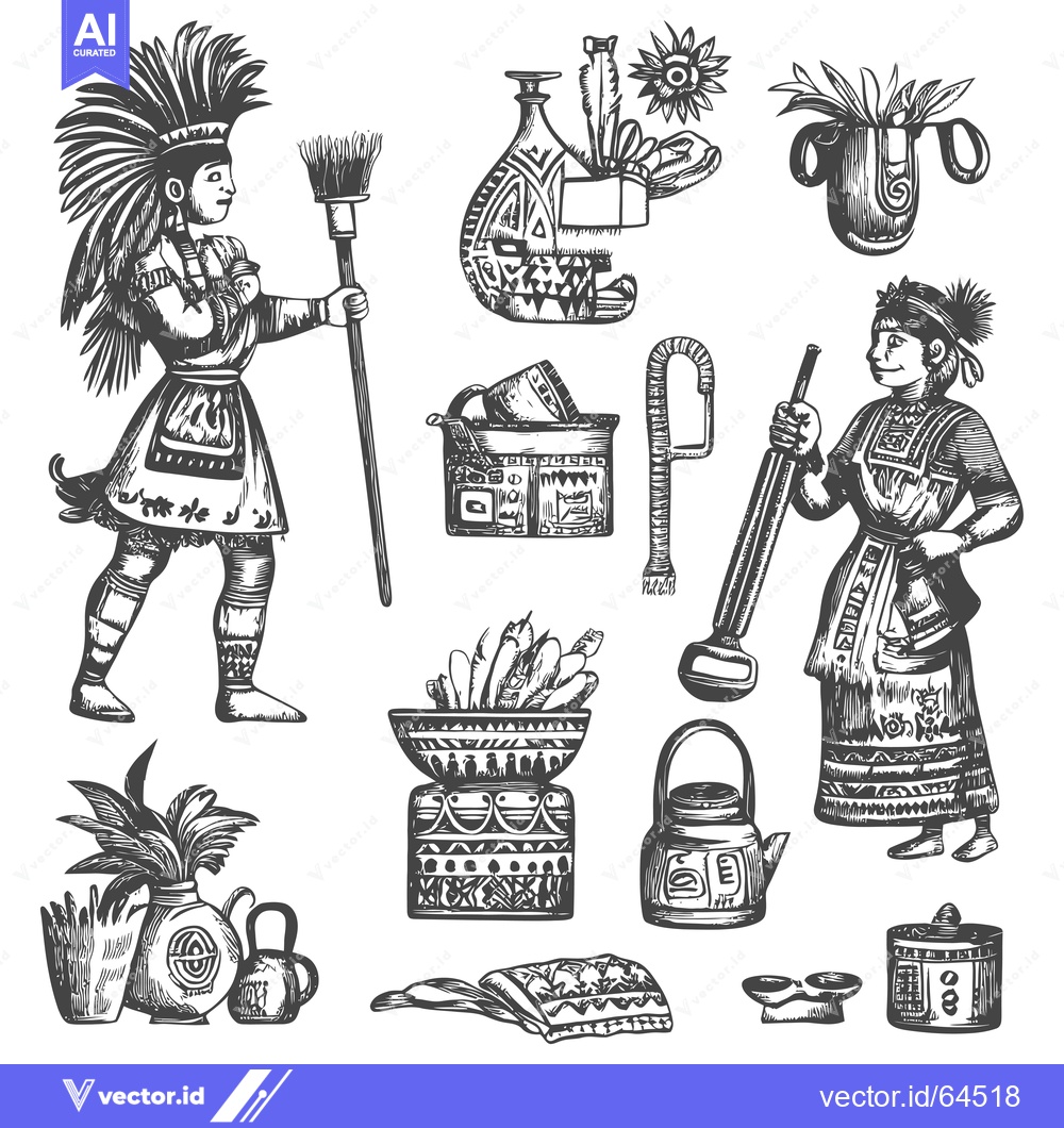 Premium Vector of Native American Tribal Art Collection with Indigenous Figures and Trad