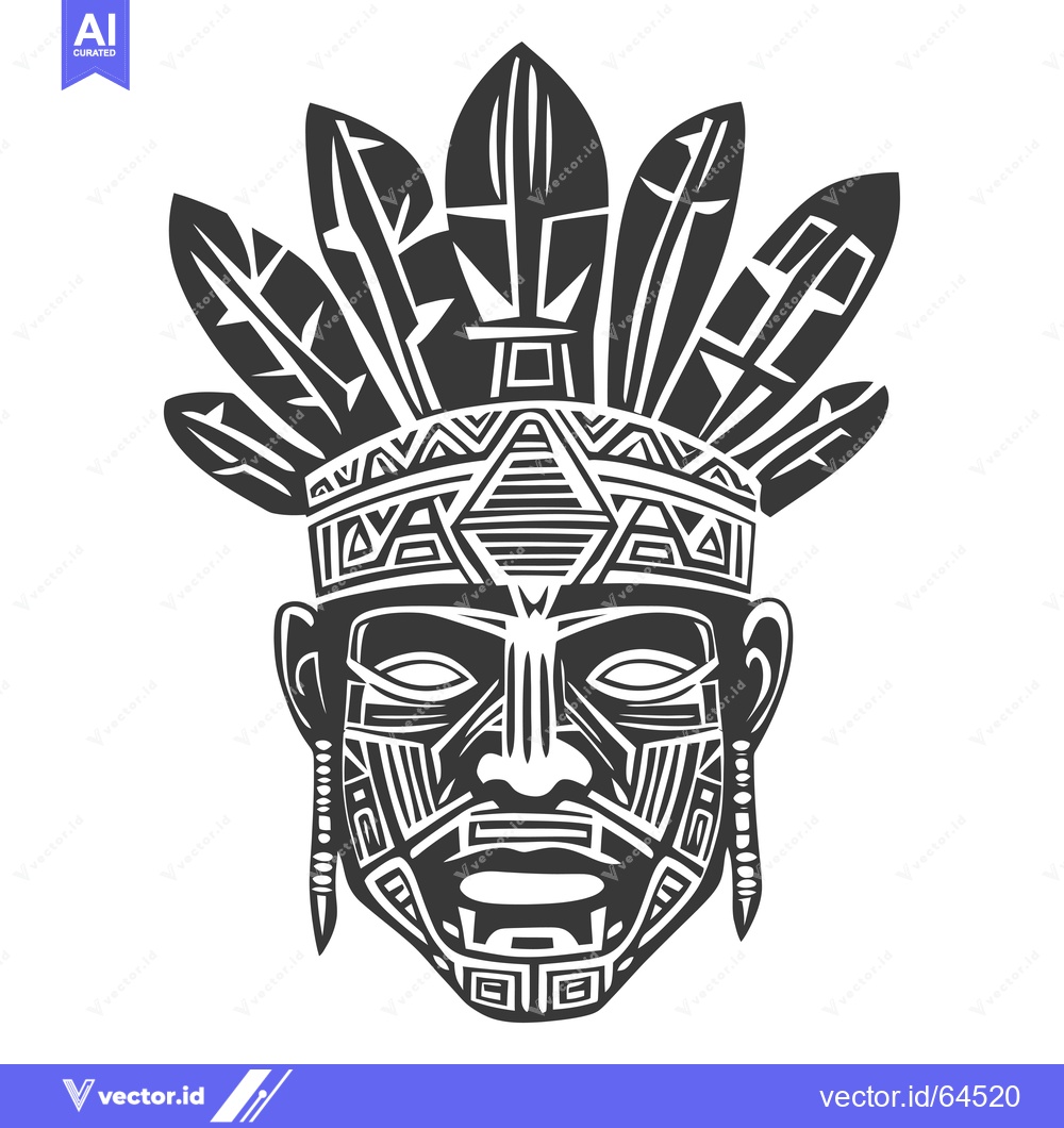 Premium Vector dari Native American Tribal Mask with Feathers