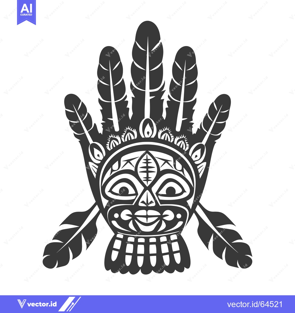 Premium Vector of Native American Tribal Mask with Feathers and Geometric Patterns