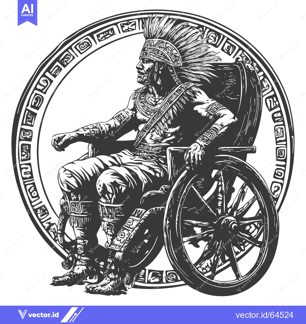 Premium Vector dari Native American Warrior in a Wheelchair with Aztec Symbolism