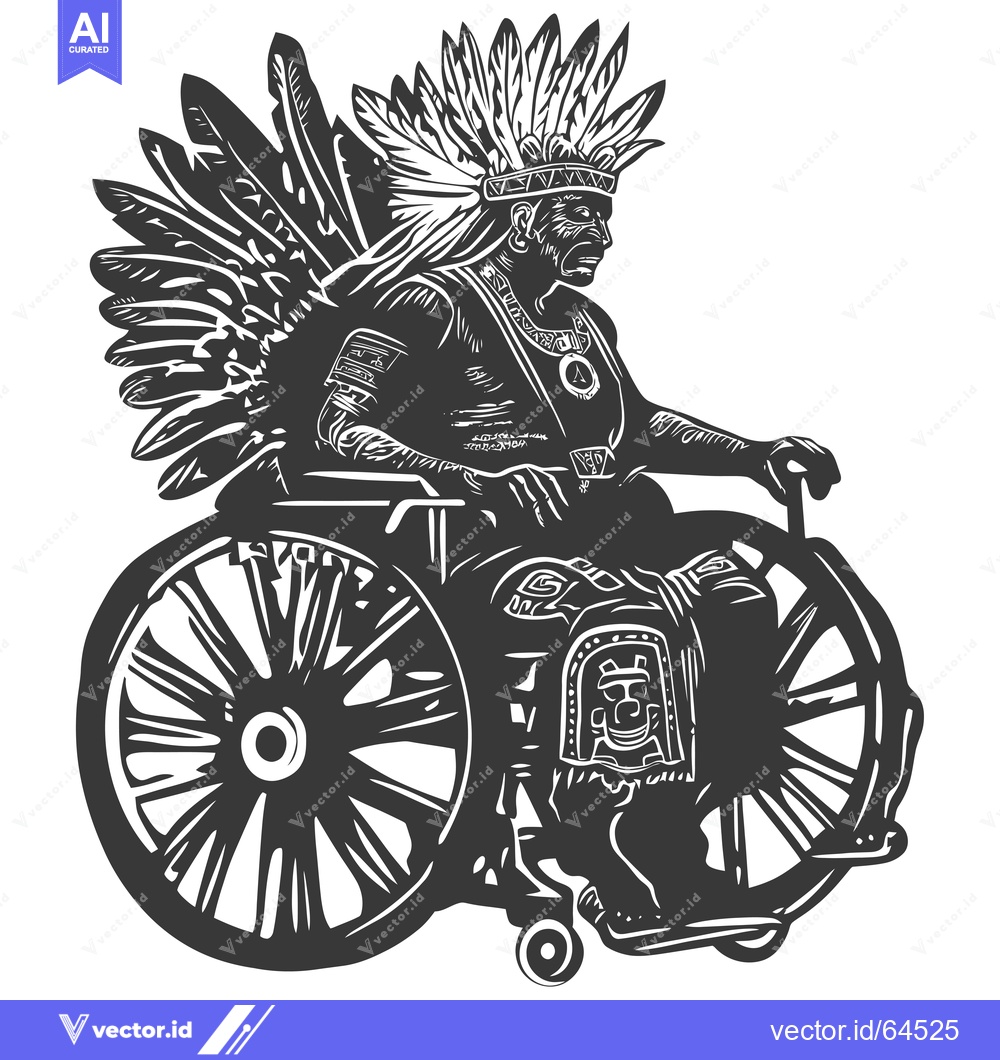 Premium Vector dari Native American Warrior in a Wheelchair with Feathers
