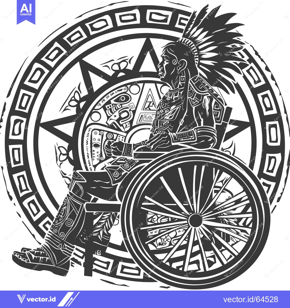 Premium Vector of Native American Warrior in Wheelchair with Tribal Design Background