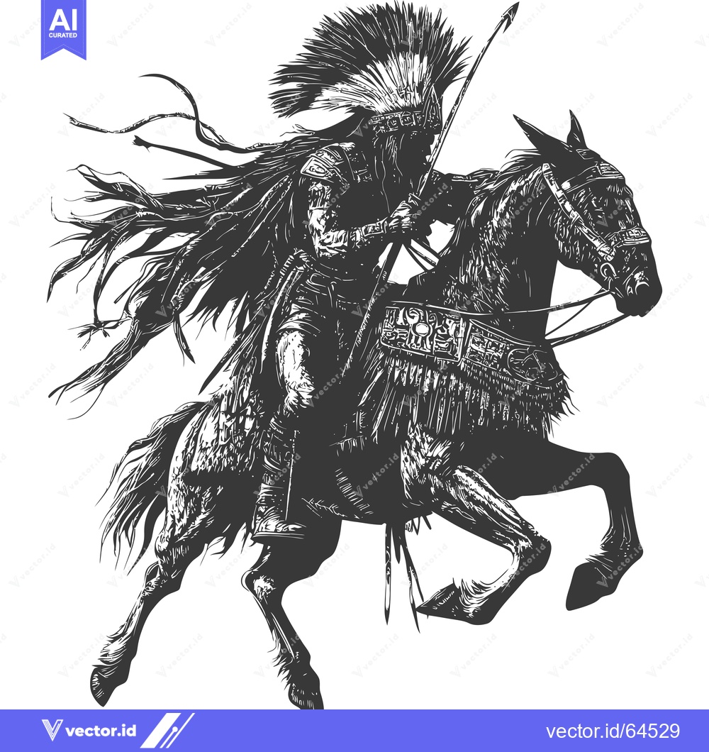 Premium Vector dari Native American Warrior on Horseback with Spear