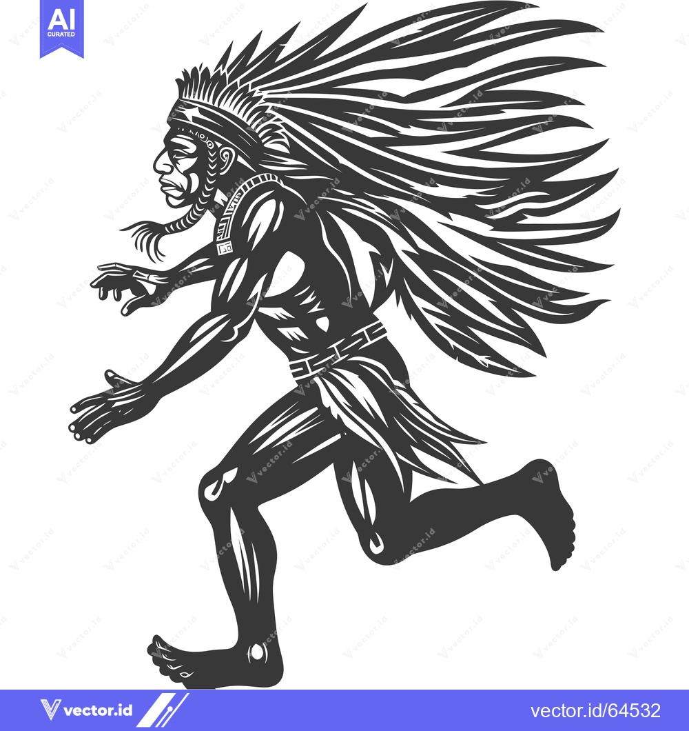 Premium Vector dari Native American Warrior Running with Feathers