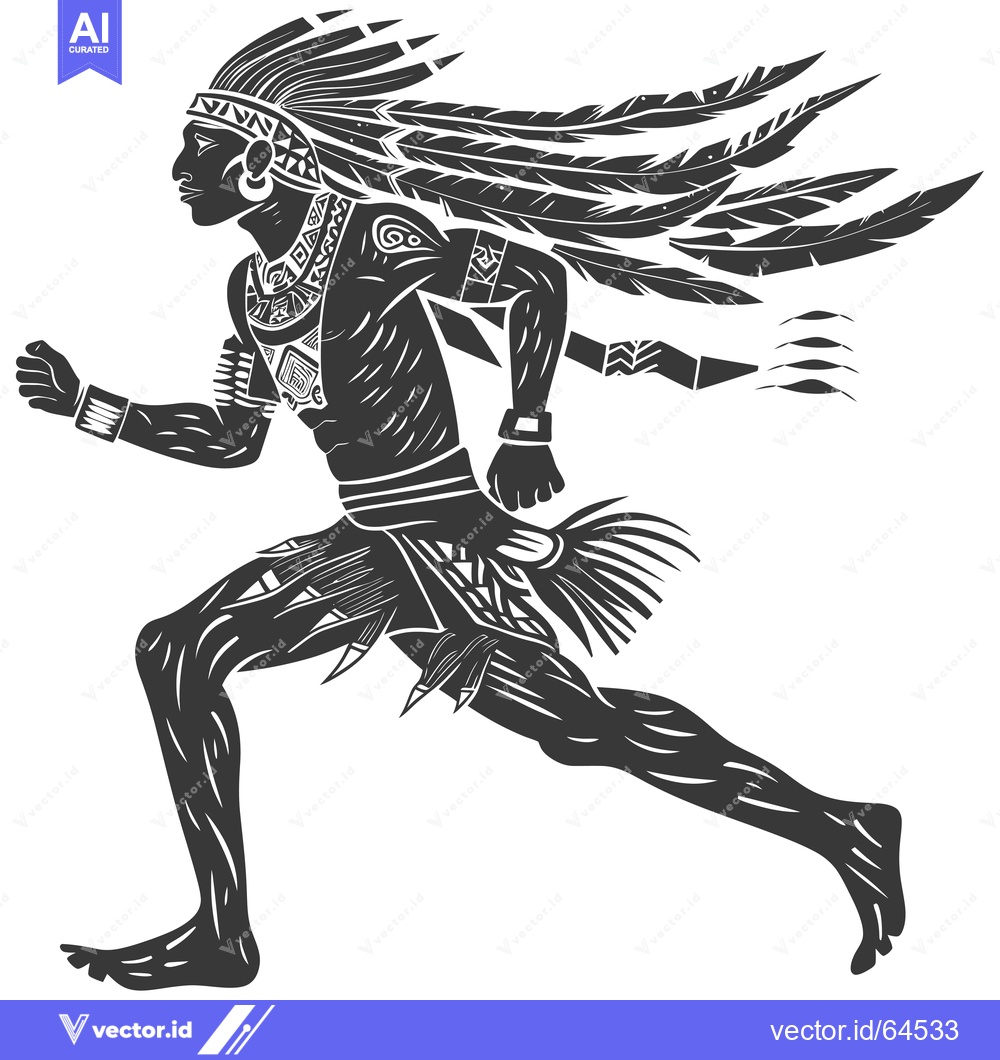 Premium Vector dari Native American Warrior Running with Feathers