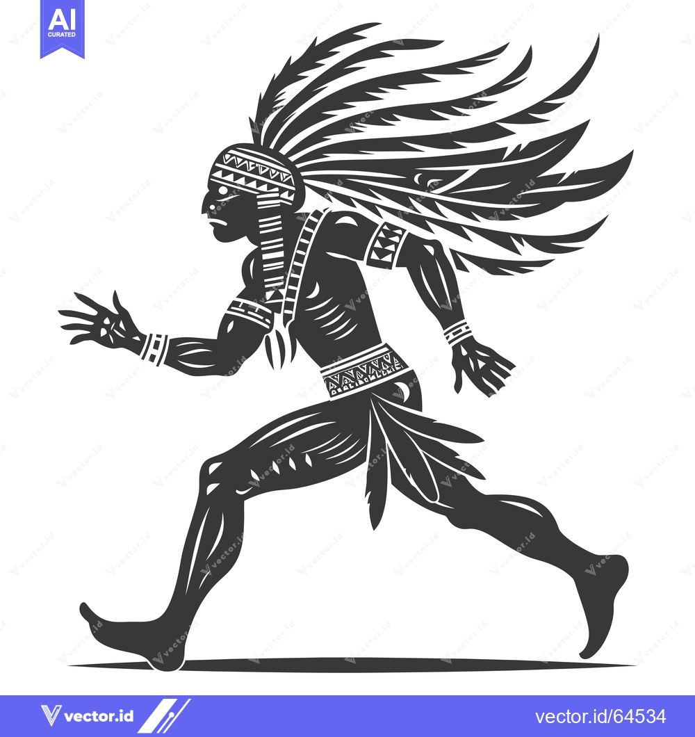 Premium Vector of Native American Warrior Running with Feathers