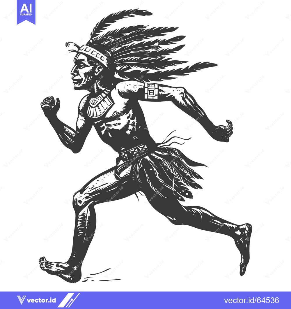 Premium Vector dari Native American Warrior Running with Feathers and Tribal Clothing