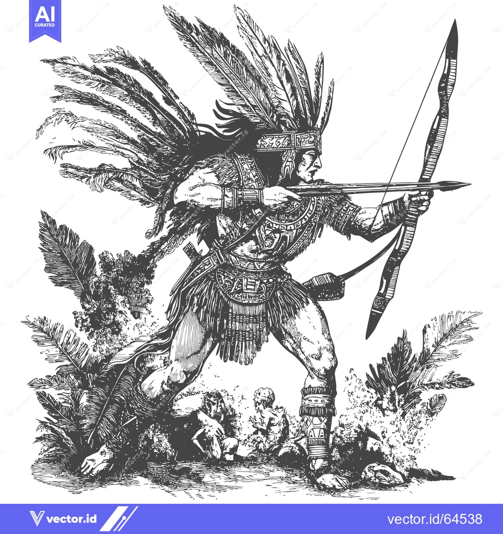 Premium Vector dari Native American Warrior with Bow and Arrow in Jungle Setting