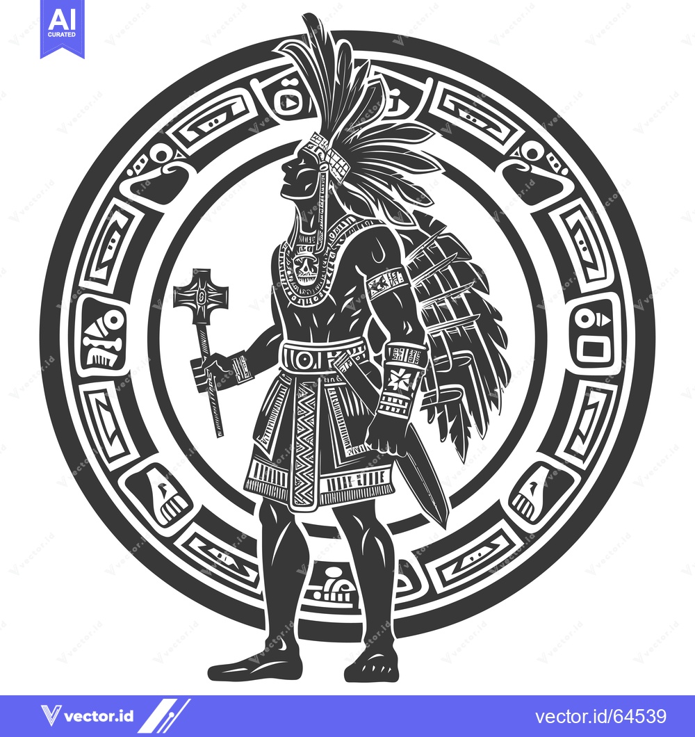 Premium Vector dari Native American Warrior with Ceremonial Weapons in Aztec Design