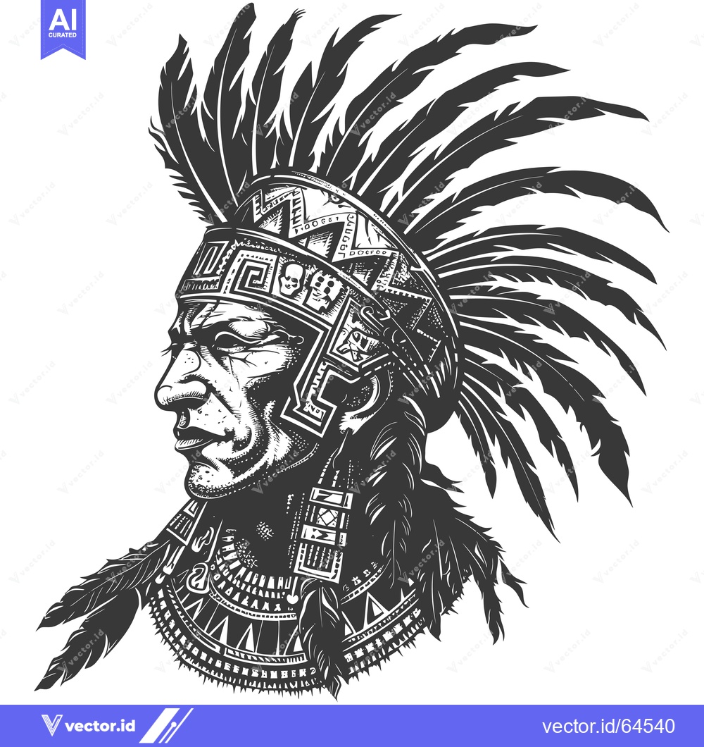 Premium Vector dari Native American Warrior with Feathers and Headwear