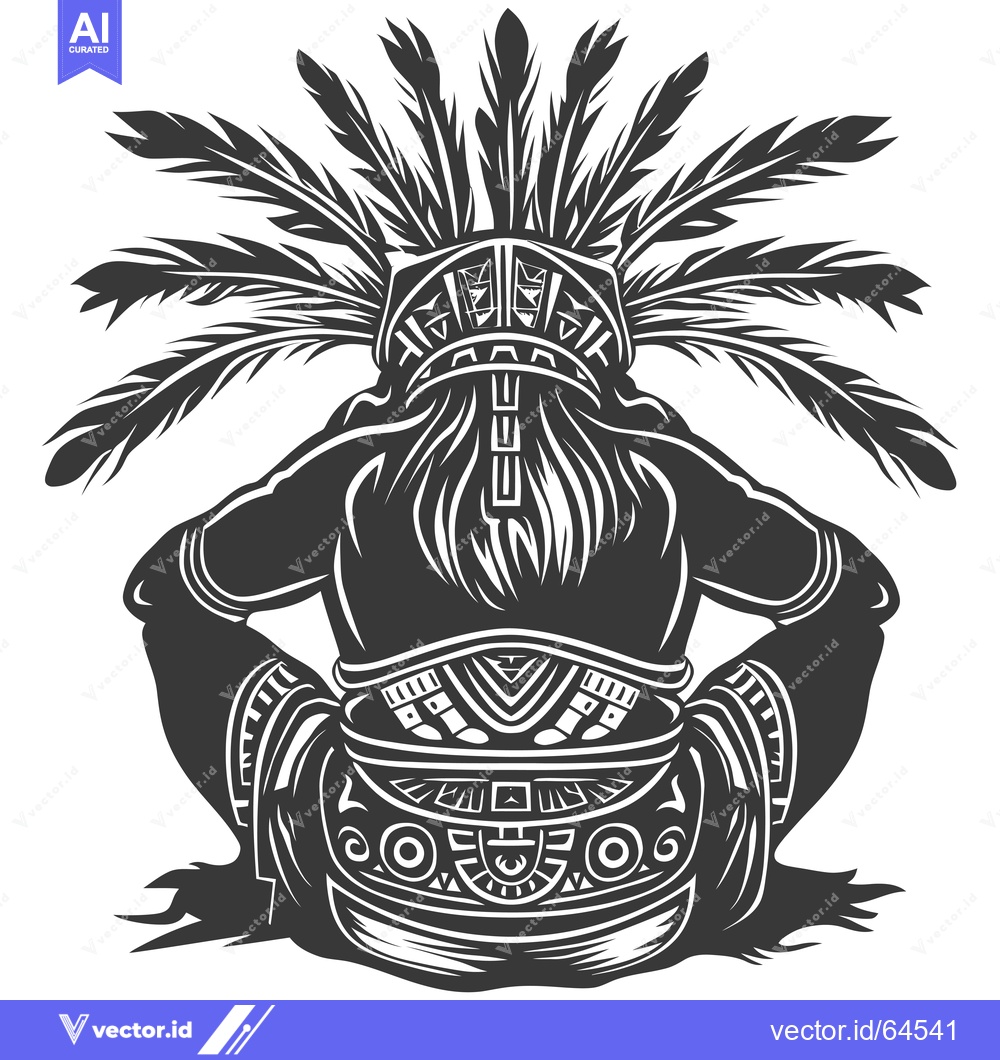 Premium Vector of Native American Warrior with Feathers and Tribal Designs