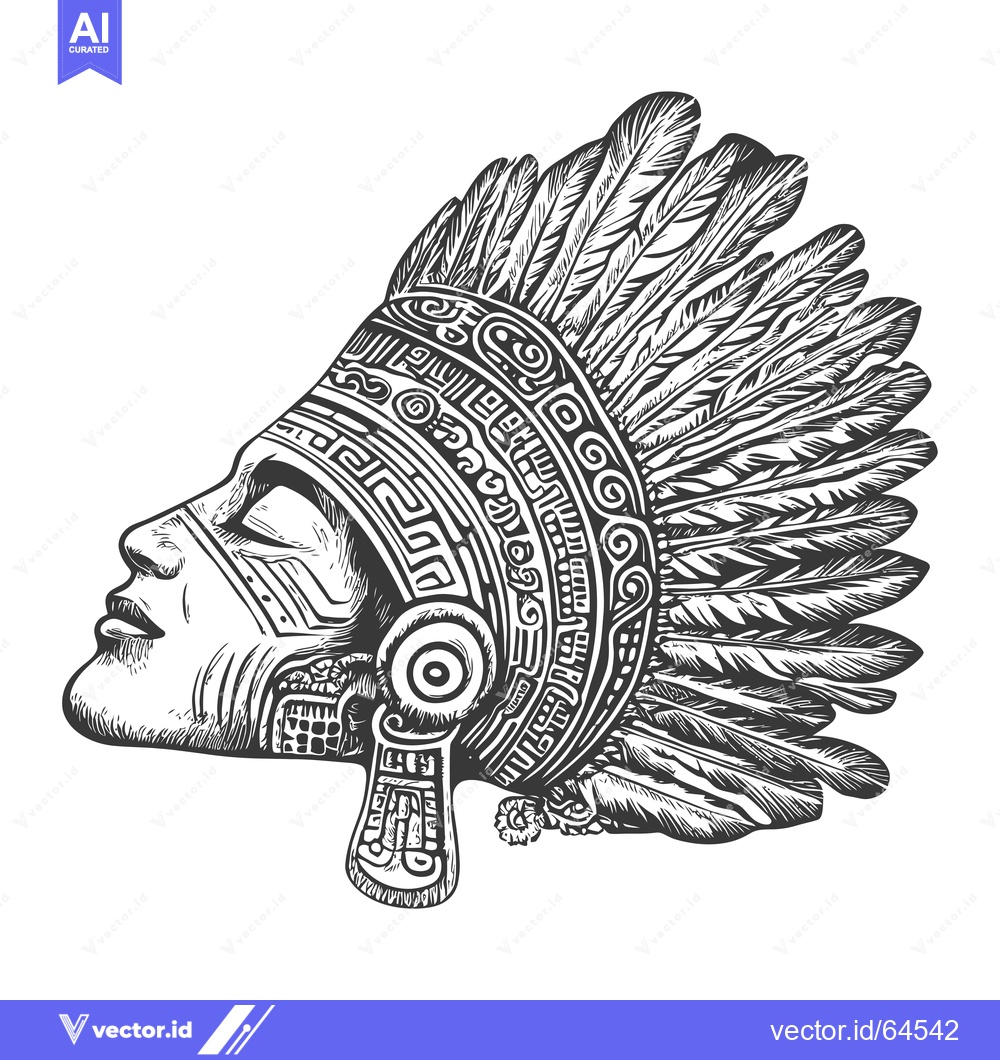 Premium Vector of Native American Warrior with Traditional Headdress and Facial Decorati