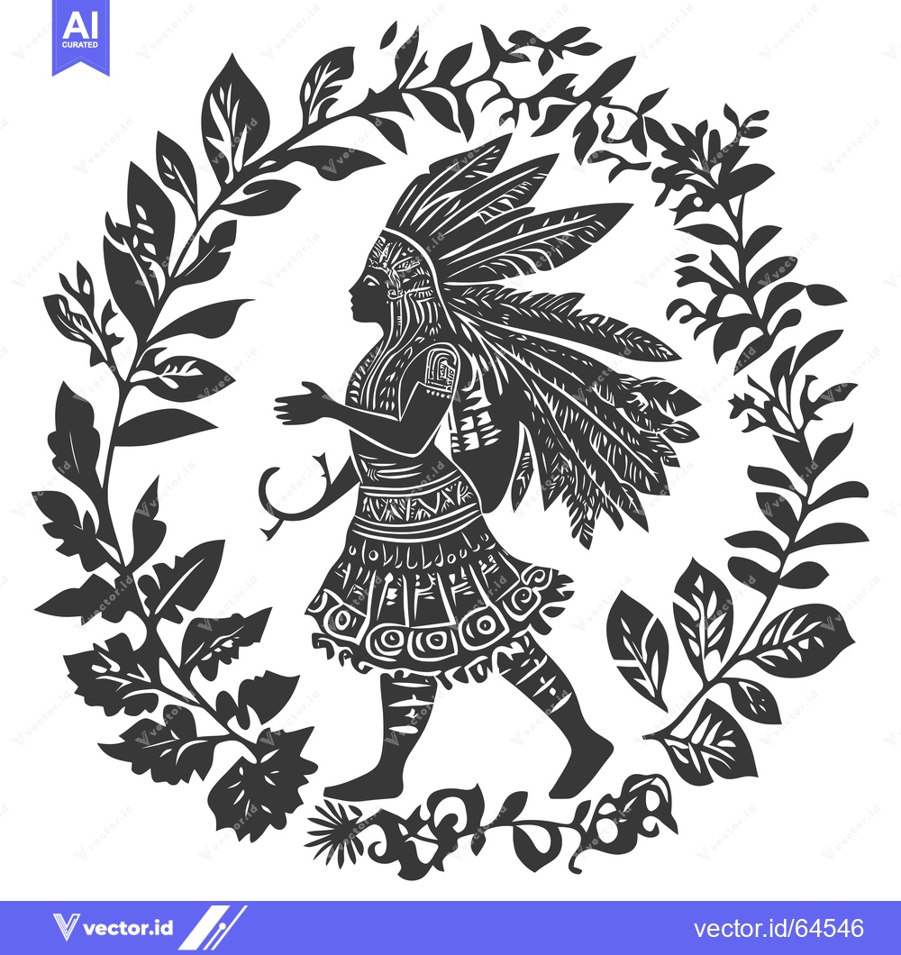 Premium Vector dari Native American Woman in Headdress Surrounded by Foliage